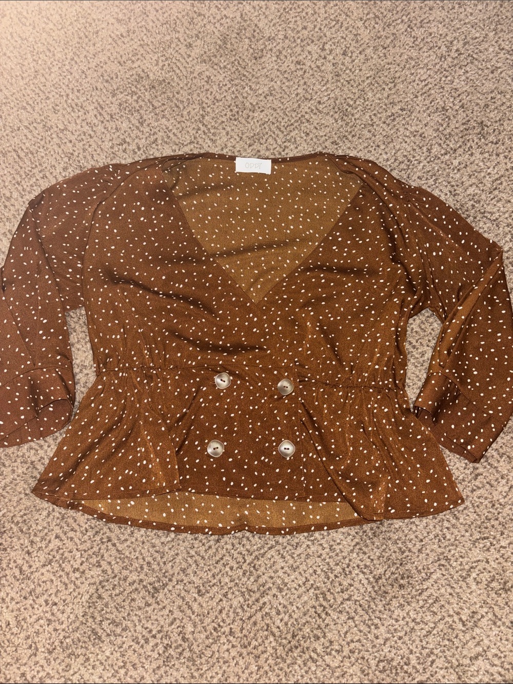 Oddy Polka Dot Brown Peplum Blouse Small